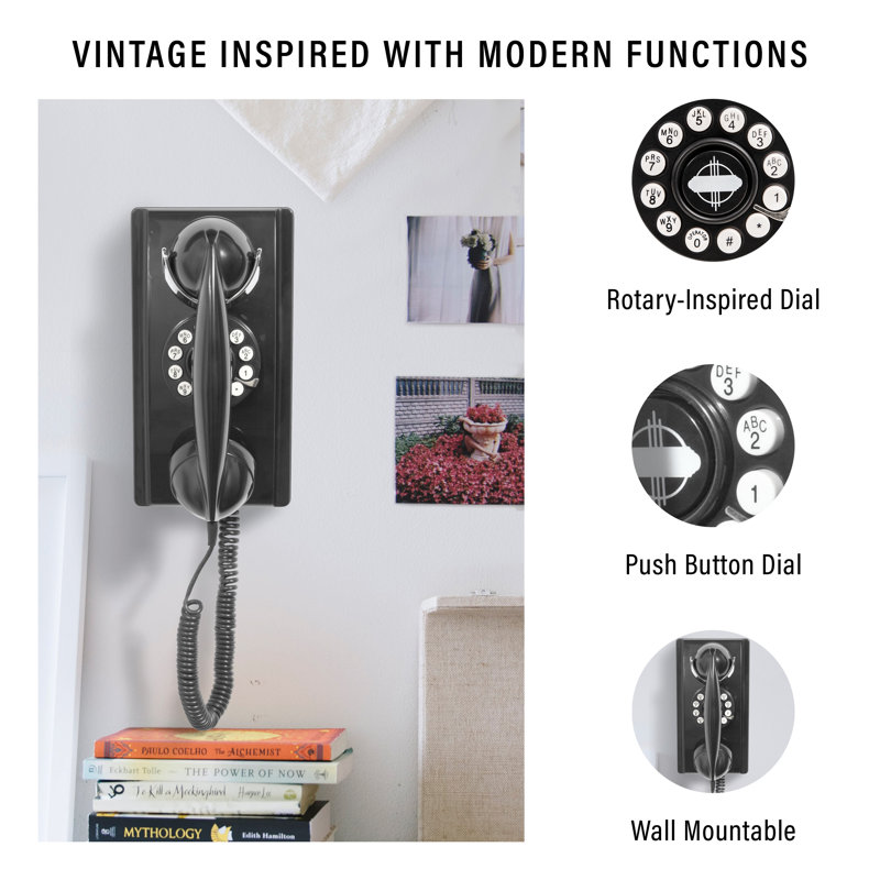 Offers Vintage black rotary dial wall phone telephone